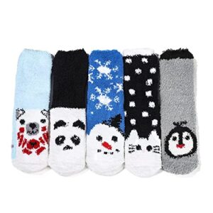 zando womens christmas fuzzy socks athletic warm winter slipper socks non skid cabin soft stocking stuffers fluffy plush socks cute home sleeping indoor grip socks e 5/christmas series one size