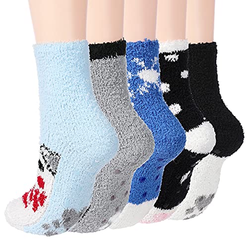 Zando Womens Christmas Fuzzy Socks Athletic Warm Winter Slipper Socks Non Skid Cabin Soft Stocking Stuffers Fluffy Plush Socks Cute Home Sleeping Indoor Grip Socks E 5/Christmas Series One Size