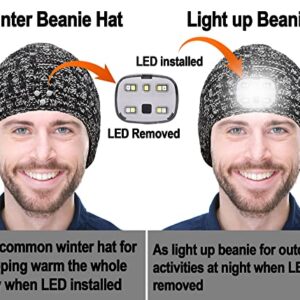 Beanie Winter Hat with LED Light &Armband Unique Christmas Travel Gifts Stocking Stuffers for Men Women Teen Adult Her (Black Mix White)