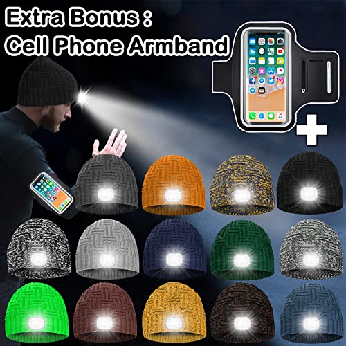 Beanie Winter Hat with LED Light &Armband Unique Christmas Travel Gifts Stocking Stuffers for Men Women Teen Adult Her (Black Mix White)