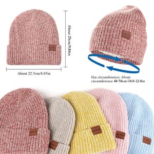 Womens Beanies for Winter Thermal: Cute Red Beanie with Thick Lining Warm Soft Slouchy Winter Hat Skull Cap Christmas Stocking Stuffers Valentines Day Gifts