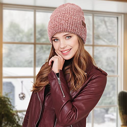 Womens Beanies for Winter Thermal: Cute Red Beanie with Thick Lining Warm Soft Slouchy Winter Hat Skull Cap Christmas Stocking Stuffers Valentines Day Gifts