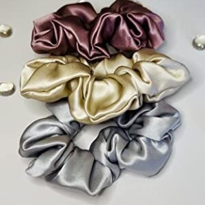 BLP Silk Scrunchie 100% Mulberry Silk for Hair 3-pack Hair Scrunchie for Women's Hair Neutral Colors Sleep Hair Tie Stocking Stuffer Ideas