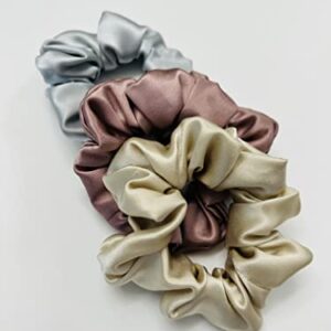 BLP Silk Scrunchie 100% Mulberry Silk for Hair 3-pack Hair Scrunchie for Women's Hair Neutral Colors Sleep Hair Tie Stocking Stuffer Ideas