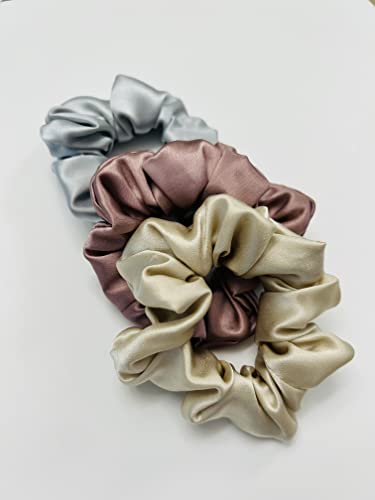 BLP Silk Scrunchie 100% Mulberry Silk for Hair 3-pack Hair Scrunchie for Women's Hair Neutral Colors Sleep Hair Tie Stocking Stuffer Ideas