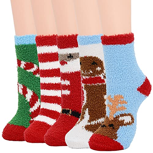 Zando Christmas Socks for Women Comfy Cute Socks Plush Fluffy Cozy Socks Softest Warm Winter Socks Christmas Stocking Stuffers Thick Thermal Fuzzy Socks Funky Cabin SocksK 5/Santa Claus