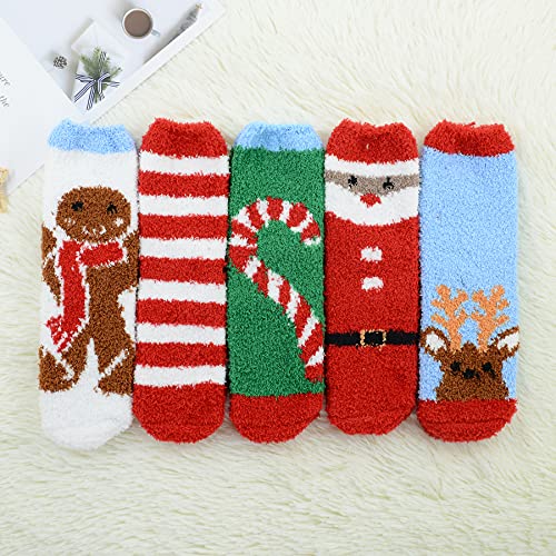 Zando Christmas Socks for Women Comfy Cute Socks Plush Fluffy Cozy Socks Softest Warm Winter Socks Christmas Stocking Stuffers Thick Thermal Fuzzy Socks Funky Cabin SocksK 5/Santa Claus