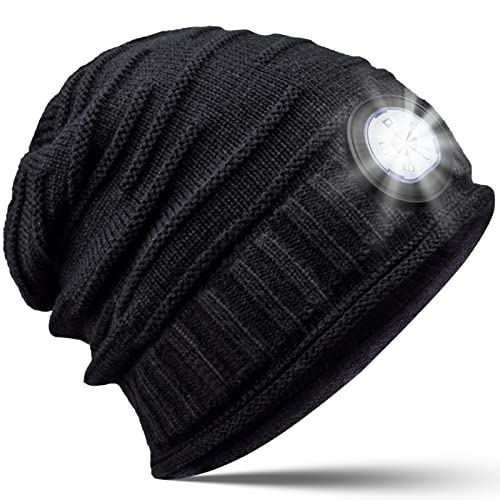 LED Beanie Hat with Light Gifts for Men, Christmas Stocking Stuffers for Men Women Dad Husband Grandpa Boyfriend Brother, Rechargeable Lighted Knit Hat Headlamp Cap Flashlight Beanie Headlight