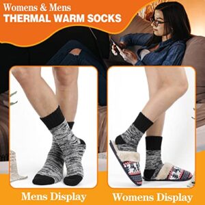 Welwoos Heated Thermal Socks for Women & Men Winter Warm Ski Thick Boot Insulated Gift Socks Stocking Stuffers for Women 3 Pairs (Black,M)