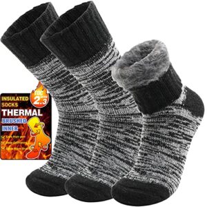 welwoos heated thermal socks for women & men winter warm ski thick boot insulated gift socks stocking stuffers for women 3 pairs (black,m)