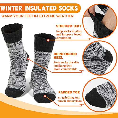 Welwoos Heated Thermal Socks for Women & Men Winter Warm Ski Thick Boot Insulated Gift Socks Stocking Stuffers for Women 3 Pairs (Black,M)
