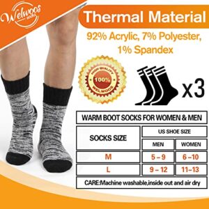 Welwoos Heated Thermal Socks for Women & Men Winter Warm Ski Thick Boot Insulated Gift Socks Stocking Stuffers for Women 3 Pairs (Black,M)