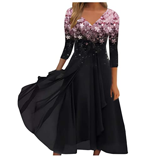 Formal Dresses for Women Mother of The Bride Dresses for Wedding A Line Lace Wedding Guest Dresses Tea Length Swing Evening Party Long Prom Ladies Plus Size Floral Chiffon Dress(B Pink,3X-Large)