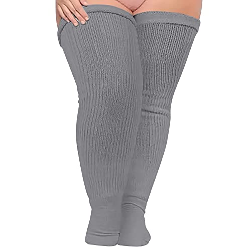 SNKSDGM Sheer Knee High Socks Women Soild Plus Size Over Knee Cotton Socks Extra Long Extra Thick Thigh Socks Thy High Socks
