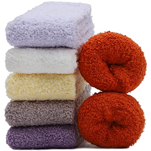 Womens Fuzzy Socks Microfiber Soft Cozy Warm Slipper Sleeping Winter Sock Fluffy Cabin Plush Stocking Stuffers, 6 Pairs for Indoor Home