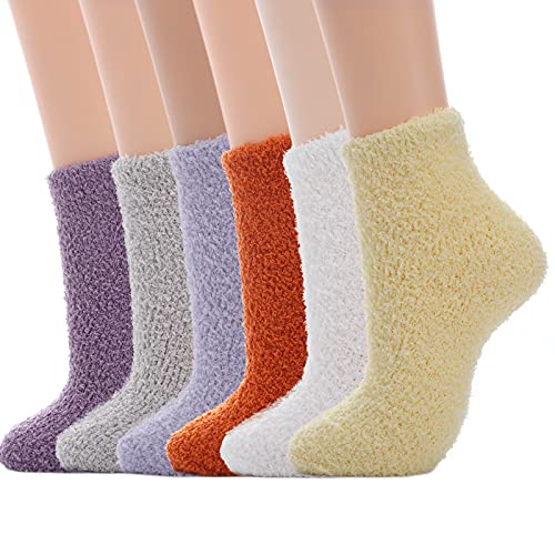 Womens Fuzzy Socks Microfiber Soft Cozy Warm Slipper Sleeping Winter Sock Fluffy Cabin Plush Stocking Stuffers, 6 Pairs for Indoor Home