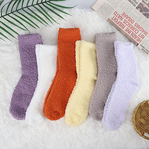 Womens Fuzzy Socks Microfiber Soft Cozy Warm Slipper Sleeping Winter Sock Fluffy Cabin Plush Stocking Stuffers, 6 Pairs for Indoor Home