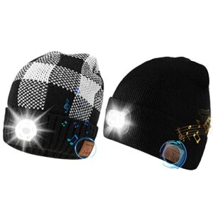 bluetooth beanie hat with led light – winter music knit hats with wireless headphones speaker for outdoor camping running walking unique christmas stocking stuffers birthday for men women