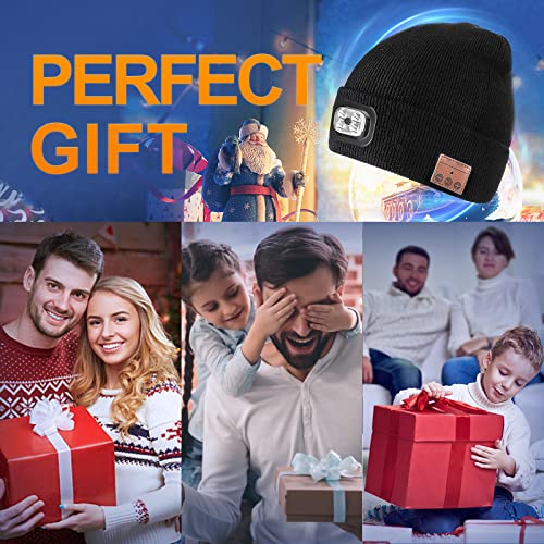 Bluetooth Beanie Hat with LED Light - Winter Music Knit Hats with Wireless Headphones Speaker for Outdoor Camping Running Walking Unique Christmas Stocking Stuffers Birthday for Men Women