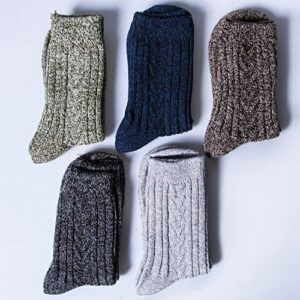 Pack of 5 Womens Winter Socks Warm Thick Knit Wool Soft Vintage Casual Crew Socks Gifts,A-Navy/Dark grey/Brown/Green/Light grey