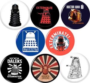 dalek x 8 new 1″ inch (25mm) pins buttons badges dr who exterminate stocking stuffer doctor …