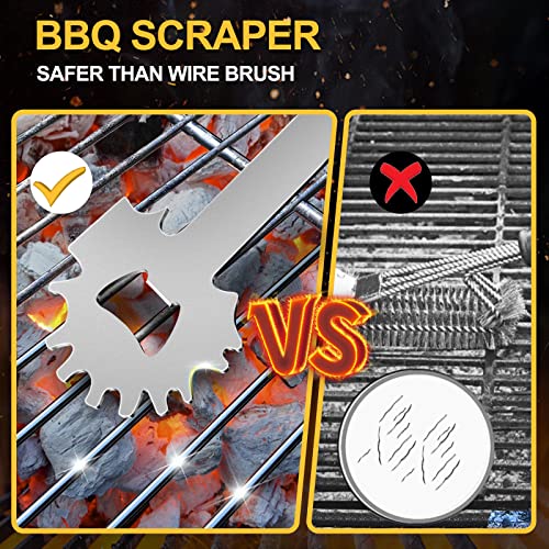 BBQ Grill Scraper Gifts for Men, Stocking Stuffers for Men, Cool BBQ Gifts for Women Dad Mom Husband, Bristle Free Safe BBQ Scraper Fits Any Grilling Grate or Smoker Cleaning Tool and Kitchen Gadgets