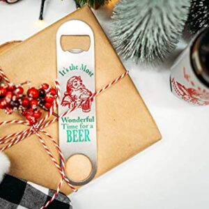 Stocking Stuffer for Men Christmas Beer Bottle Opener Santa Can Cooler Set White Elephant Gift Idea (Bottle Opener)