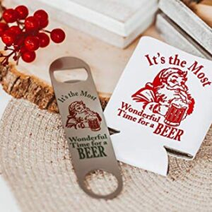 Stocking Stuffer for Men Christmas Beer Bottle Opener Santa Can Cooler Set White Elephant Gift Idea (Bottle Opener)