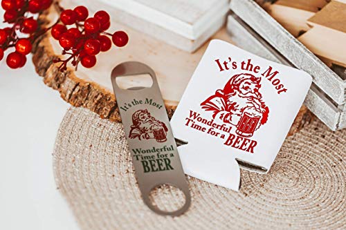 Stocking Stuffer for Men Christmas Beer Bottle Opener Santa Can Cooler Set White Elephant Gift Idea (Bottle Opener)