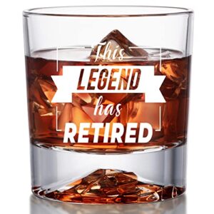 retirement gifts for men dad, the legend has retired whiskey glass, funny gag gift for christmas, happy retired gifts for him, husband, coworkers, bourbon scotch gift ideas, unique stocking stuffers