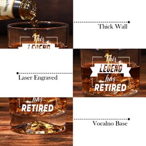 Retirement Gifts for Men Dad, The Legend Has Retired Whiskey Glass, Funny Gag Gift for Christmas, Happy Retired Gifts for Him, Husband, Coworkers, Bourbon Scotch Gift Ideas, Unique Stocking Stuffers