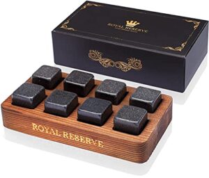 whiskey stones gift set by royal reserve | artisan crafted reusable refreezable chilling cooler rocks for scotch bourbon – modern stocking stuffer for guy men dad boyfriend anniversary or retirement