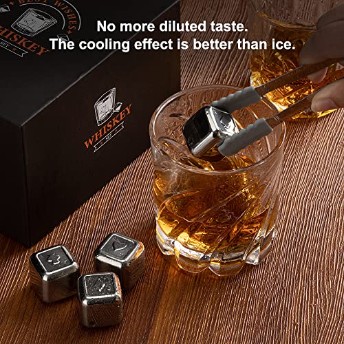 MIMITOOU Whiskey Glasses, Whiskey Stones Gift Sets for Men Sets Includes Whiskey Rocks Glasses with Reusable Stainless Steel Ice Cubes for Men/Women, Christmas Stocking Stuffers