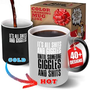 GR8AM Text Revealing Tea Cup 12oz - It's All Shits and Gigles - Funny Coffee Mug for Men & Cute Coffee Cups for Women. Best Big Coffee Cups for Stocking Stuffers or Cute Gifts for Women