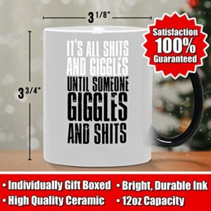 GR8AM Text Revealing Tea Cup 12oz - It's All Shits and Gigles - Funny Coffee Mug for Men & Cute Coffee Cups for Women. Best Big Coffee Cups for Stocking Stuffers or Cute Gifts for Women