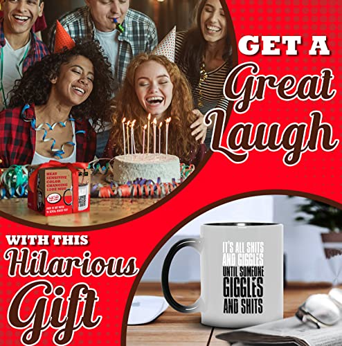 GR8AM Text Revealing Tea Cup 12oz - It's All Shits and Gigles - Funny Coffee Mug for Men & Cute Coffee Cups for Women. Best Big Coffee Cups for Stocking Stuffers or Cute Gifts for Women