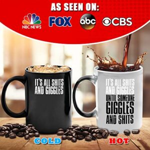 GR8AM Text Revealing Tea Cup 12oz - It's All Shits and Gigles - Funny Coffee Mug for Men & Cute Coffee Cups for Women. Best Big Coffee Cups for Stocking Stuffers or Cute Gifts for Women