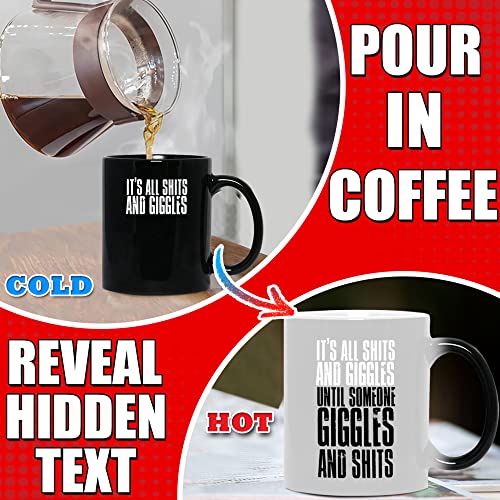 GR8AM Text Revealing Tea Cup 12oz - It's All Shits and Gigles - Funny Coffee Mug for Men & Cute Coffee Cups for Women. Best Big Coffee Cups for Stocking Stuffers or Cute Gifts for Women