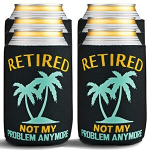 retirement can coolers – 6 pack – retirement stocking stuffer – retired not my problem anymore thermocoolers – funny retirement gifts for women and men – insulated drink holder with palm trees