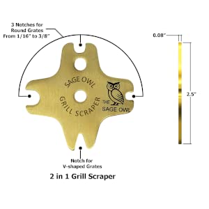 Standard Brass Grill Scraper with Handle, and an Additional 2 Universal Grill Scrapers (1 Stainless Steel and 1 Brass) Combo - Mens Stocking Stuffer