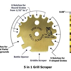 Standard Brass Grill Scraper with Handle, and an Additional 2 Universal Grill Scrapers (1 Stainless Steel and 1 Brass) Combo - Mens Stocking Stuffer