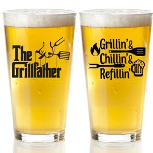 funny beer glass set for men – humorous fathers day gift for men – best dad or stepdad gift for summer grilling, valentines day, birthday, christmas stocking stuffer – beer glass grill accessories