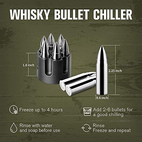 Whiskey Bullet Stones with Wooden Gift Set Box, Stainless Steel Whisky Rocks, Reusable ice Cube Metal Ice, Gifts for Men Dad, whiskey gifts for men , Father's Day Stocking Stuffer,