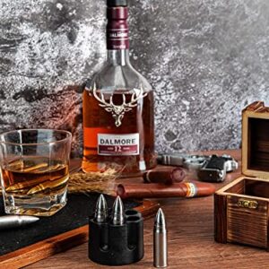 Whiskey Bullet Stones with Wooden Gift Set Box, Stainless Steel Whisky Rocks, Reusable ice Cube Metal Ice, Gifts for Men Dad, whiskey gifts for men , Father's Day Stocking Stuffer,