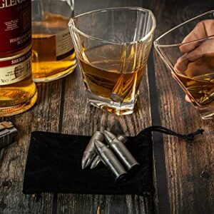 Whiskey Bullet Stones with Wooden Gift Set Box, Stainless Steel Whisky Rocks, Reusable ice Cube Metal Ice, Gifts for Men Dad, whiskey gifts for men , Father's Day Stocking Stuffer,