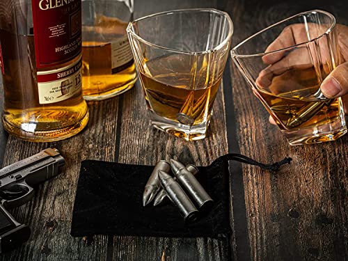 Whiskey Bullet Stones with Wooden Gift Set Box, Stainless Steel Whisky Rocks, Reusable ice Cube Metal Ice, Gifts for Men Dad, whiskey gifts for men , Father's Day Stocking Stuffer,