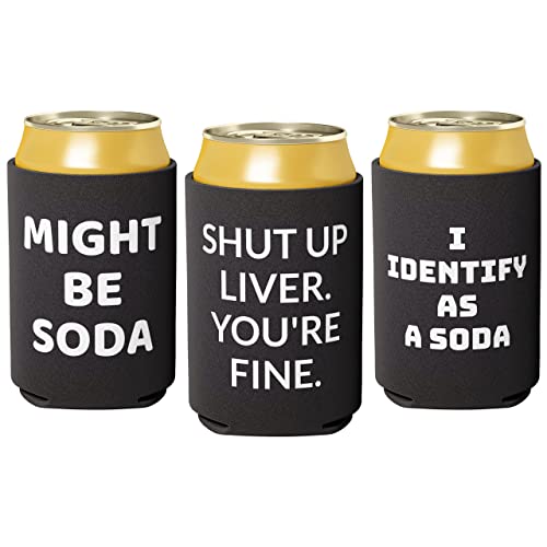 Foldable, Waterproof Soda Can Cover 3 Pack, I Identify As Soda, Shut Up Liver You're Fine, Might Be Soda. Funny Coolie Gag Gift For Men. Ideal Stocking Stuffer, White Elephant Or Party Favor