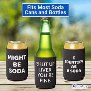 Foldable, Waterproof Soda Can Cover 3 Pack, I Identify As Soda, Shut Up Liver You're Fine, Might Be Soda. Funny Coolie Gag Gift For Men. Ideal Stocking Stuffer, White Elephant Or Party Favor