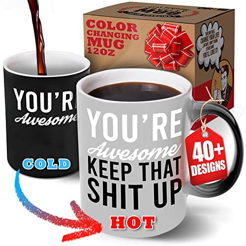 Gr8AM Text Revealing Coffee Mug 12oz - You're Awesome Keep That Up - Funny and Thoughtful Gifts for Men & Women to Recognize a New Job, Promotion or Just Because - Cute Christmas Stocking Stuffers Too