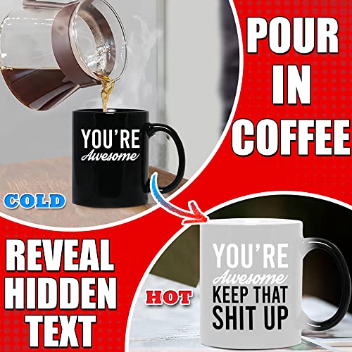 Gr8AM Text Revealing Coffee Mug 12oz - You're Awesome Keep That Up - Funny and Thoughtful Gifts for Men & Women to Recognize a New Job, Promotion or Just Because - Cute Christmas Stocking Stuffers Too